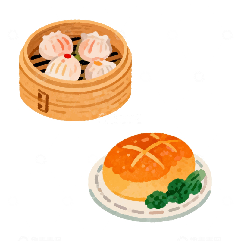 源文件下载【趣麦麦图】-手绘中式点心插画设计素材