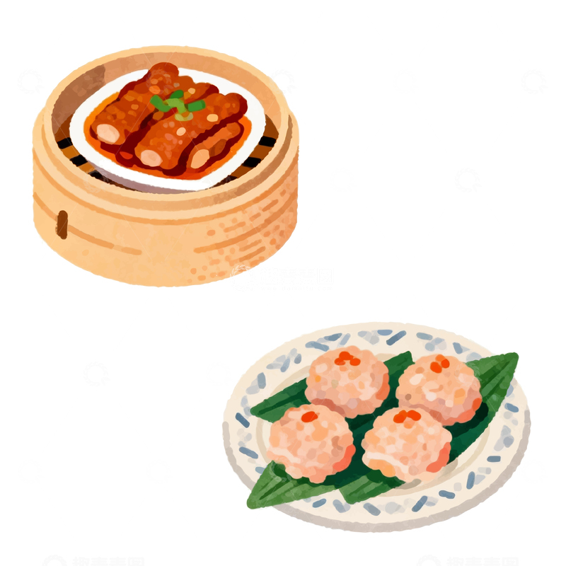 源文件下载【趣麦麦图】水彩中式点心插画设计素材