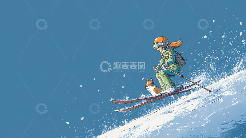 高清大图下载【趣麦麦图】雪山滑行冒险奇遇