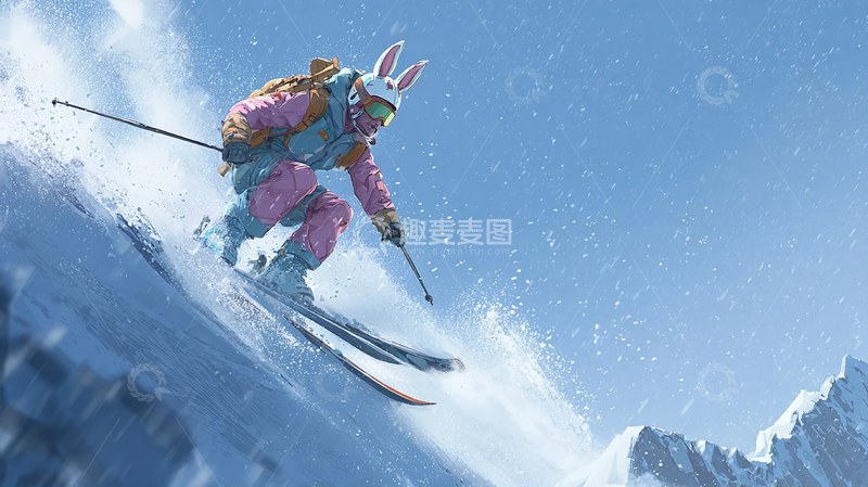 高清大图下载【趣麦麦图】雪山滑雪者奇幻之旅
