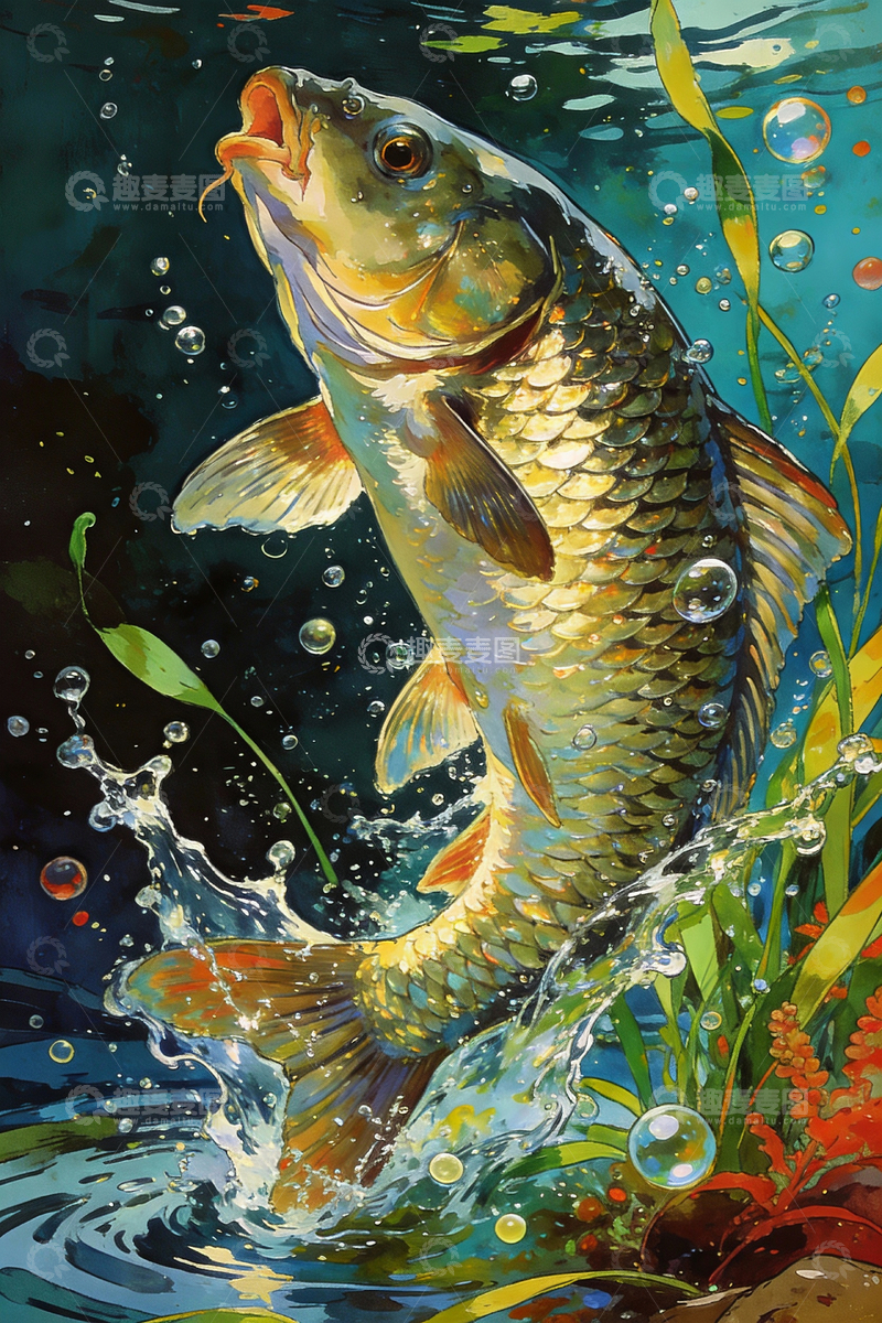 源文件下载【趣麦麦图】写实风格跃起的鲢鱼3