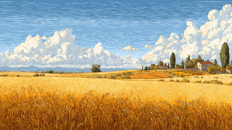 高清大图下载【趣麦麦图】金色麦浪铺展开