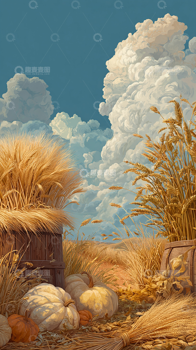 高清大图下载【趣麦麦图】丰收季节的金色田野