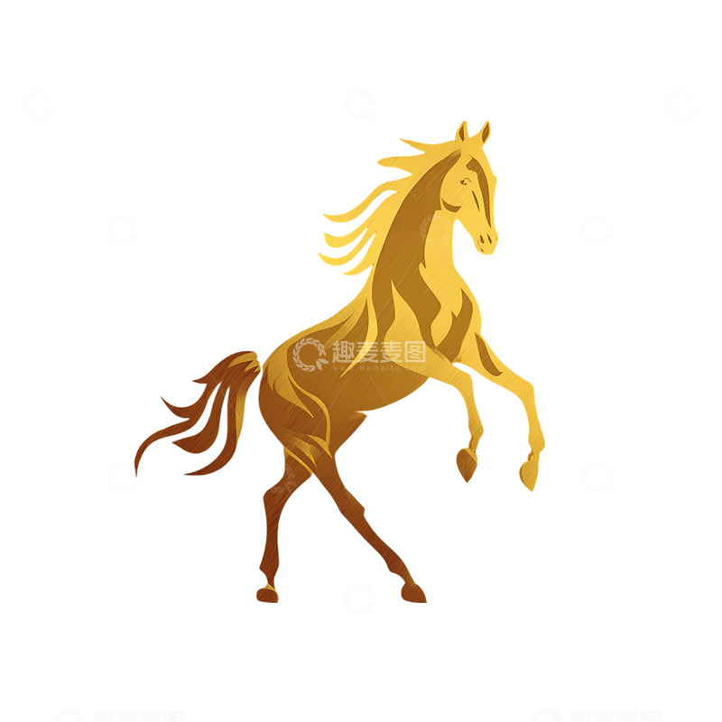 高清大图下载【趣麦麦图】金色骏马卡通插画设计素材