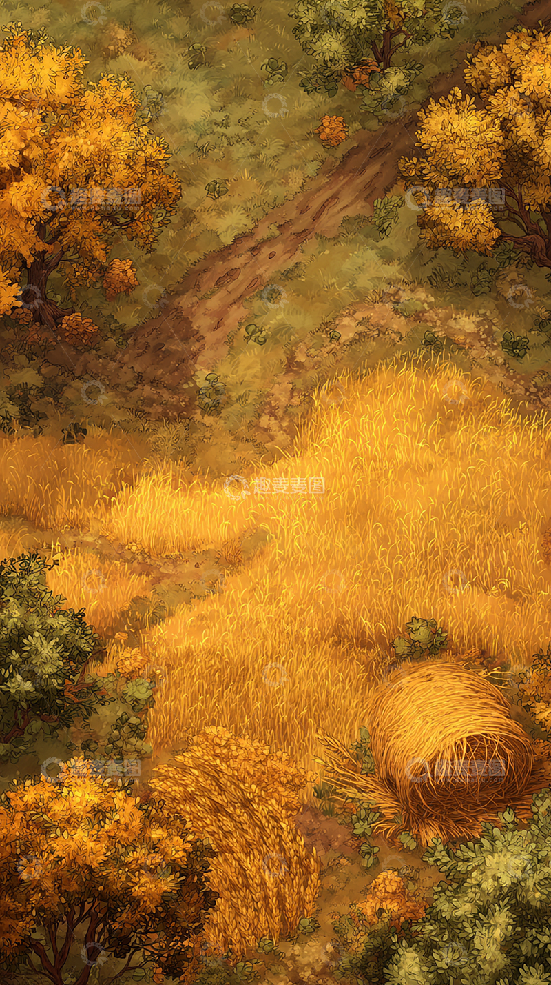 高清大图下载【趣麦麦图】秋日金色麦田与树影交织&middot;