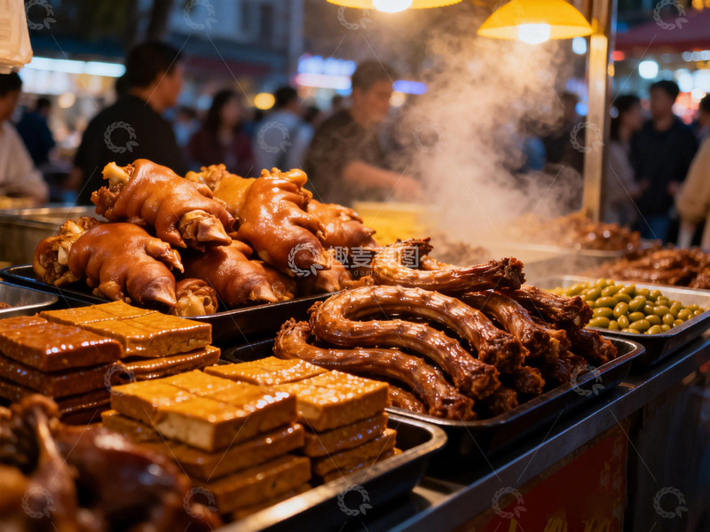 高清大图下载【趣麦麦图】夜市美食热腾腾卤味小吃摊