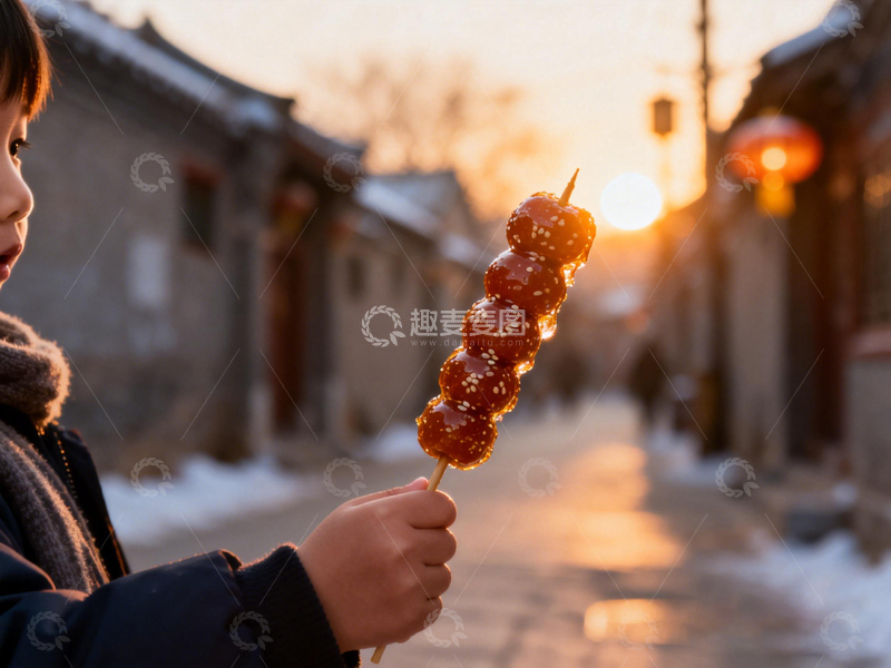 高清大图下载【趣麦麦图】冬日老街糖葫芦美景