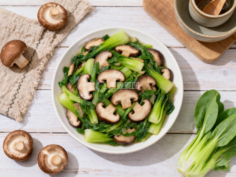 高清大图下载【趣麦麦图】香菇炒青菜家常美食