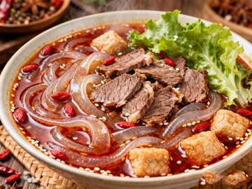 红油牛肉粉美食摄影图片