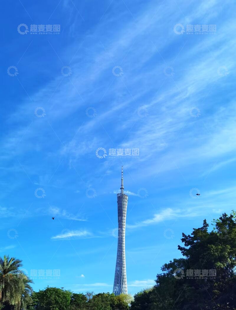 高清大图下载【趣麦麦图】蓝天白云广州塔风景摄影