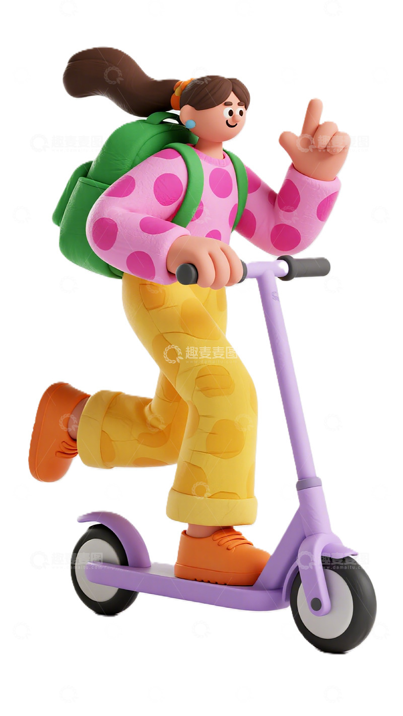 高清大图下载【趣麦麦图】卡通女孩滑板车玩具模型