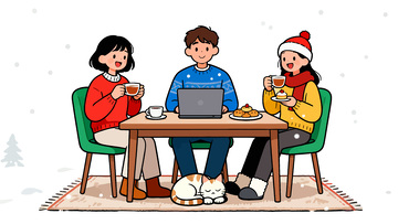 卡通风冬季聚会插画