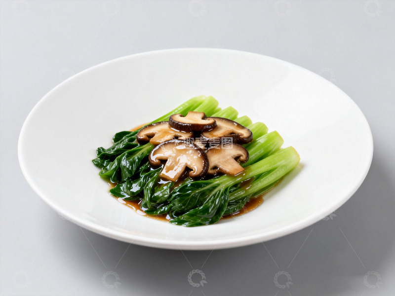 高清大图下载【趣麦麦图】简约风格炒青菜香菇美食摄影