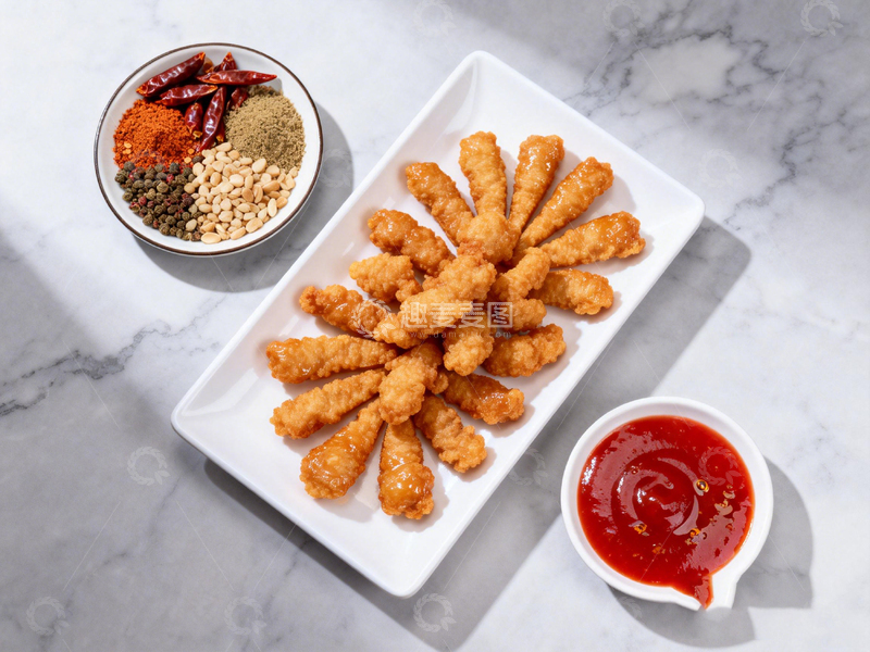 高清大图下载【趣麦麦图】炸鸡块配番茄酱和调料