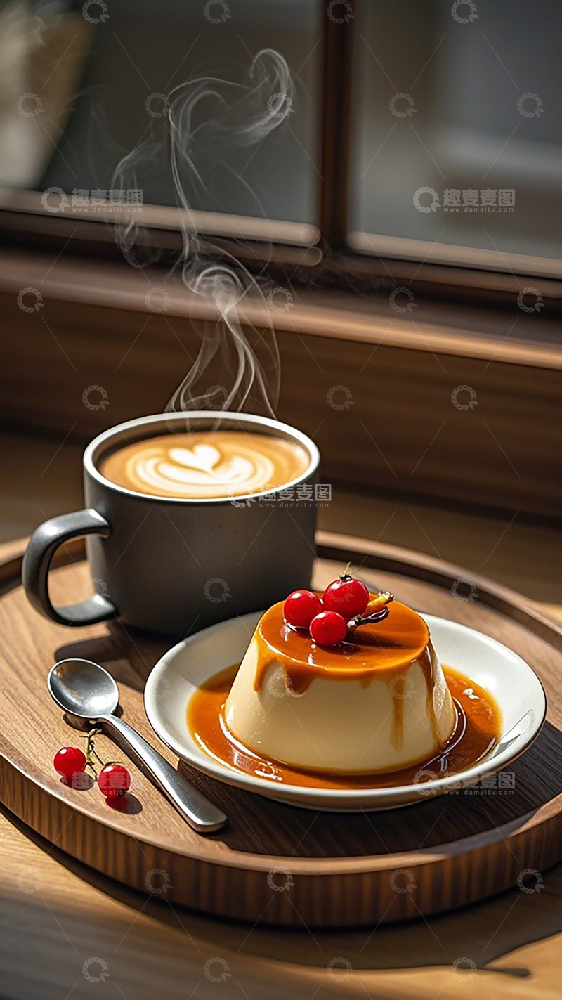高清大图下载【趣麦麦图】温馨下午茶焦糖布丁咖啡美食摄影