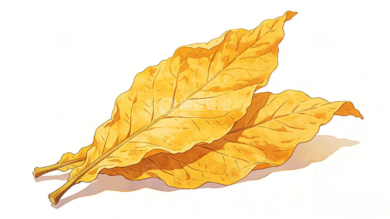 高清大图下载【趣麦麦图】秋天黄叶手绘插画素材