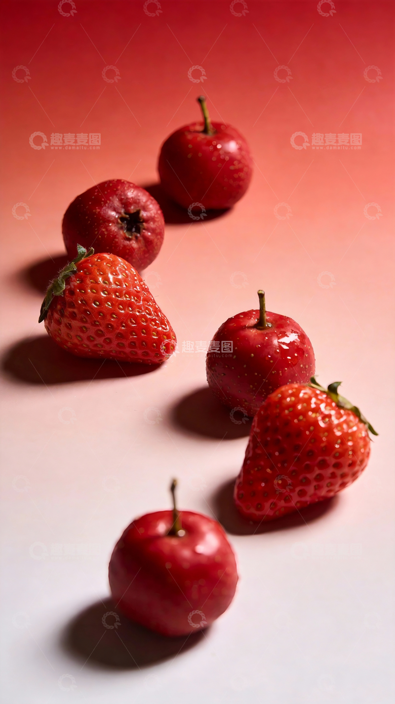 源文件下载【趣麦麦图】红白渐变背景草莓和山楂2