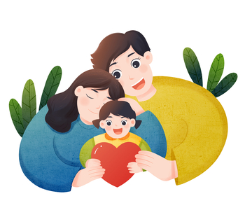 温馨一家三口幸福时刻插画
