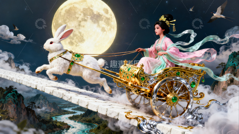 高清大图下载【趣麦麦图】神话传说-嫦娥奔月05