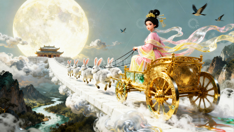 高清大图下载【趣麦麦图】神话传说-嫦娥奔月01