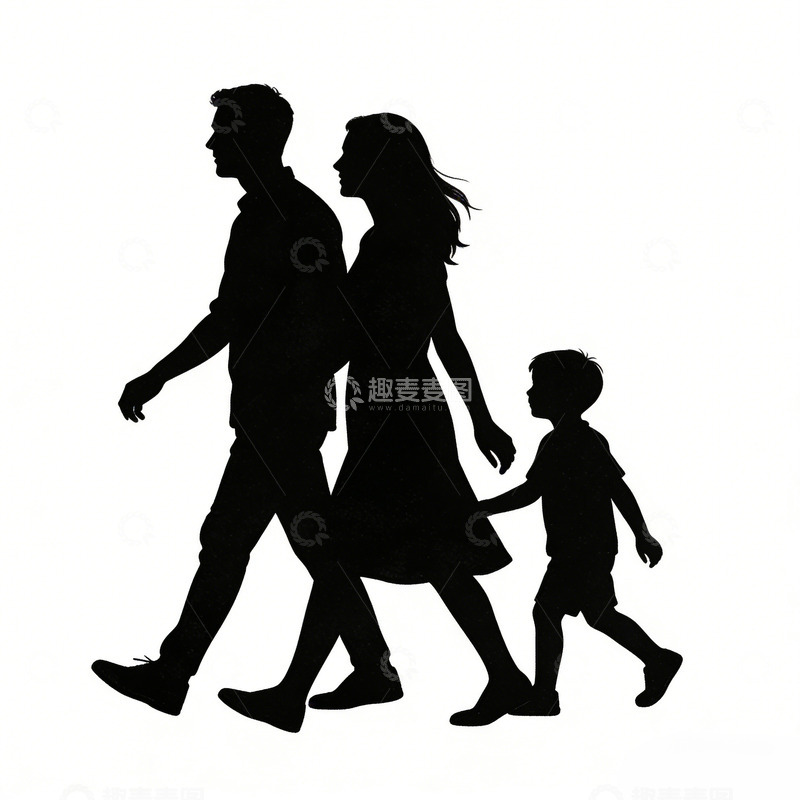 高清大图下载【趣麦麦图】剪影一家三口散步