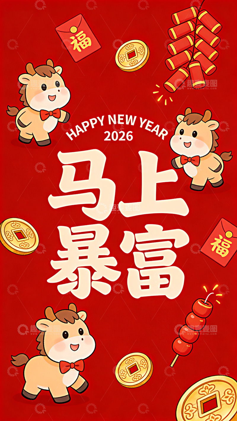 高清大图下载【趣麦麦图】马上暴富手机海报3