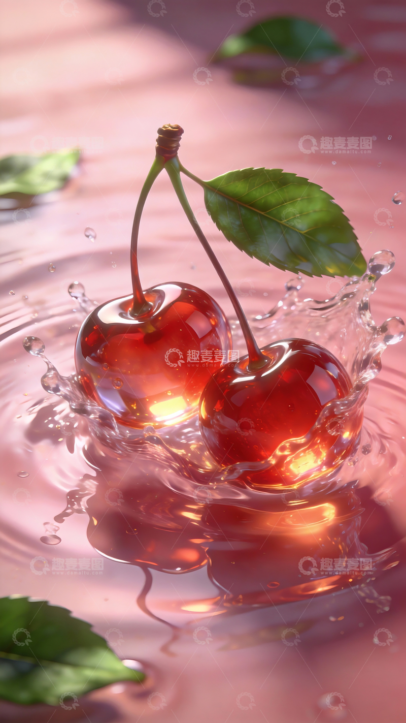 源文件下载【趣麦麦图】水中的晶莹的樱桃7