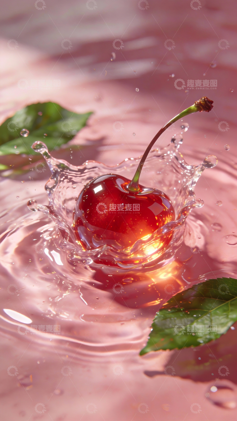 源文件下载【趣麦麦图】水中的晶莹的樱桃5