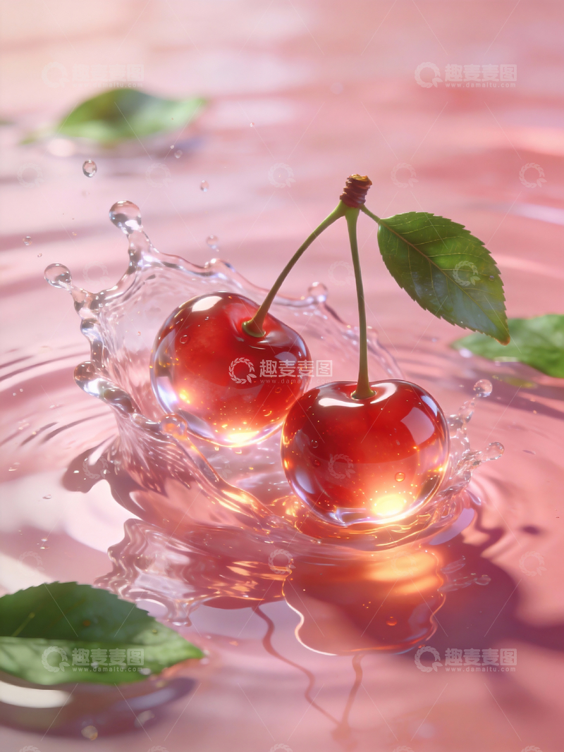 源文件下载【趣麦麦图】水中的晶莹的樱桃2