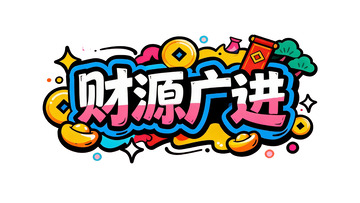 马年招财进宝主题潮酷涂鸦风艺术字1