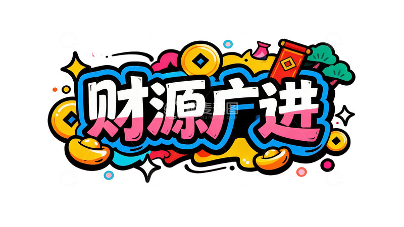 高清大图下载【趣麦麦图】马年招财进宝主题潮酷涂鸦风艺术字1