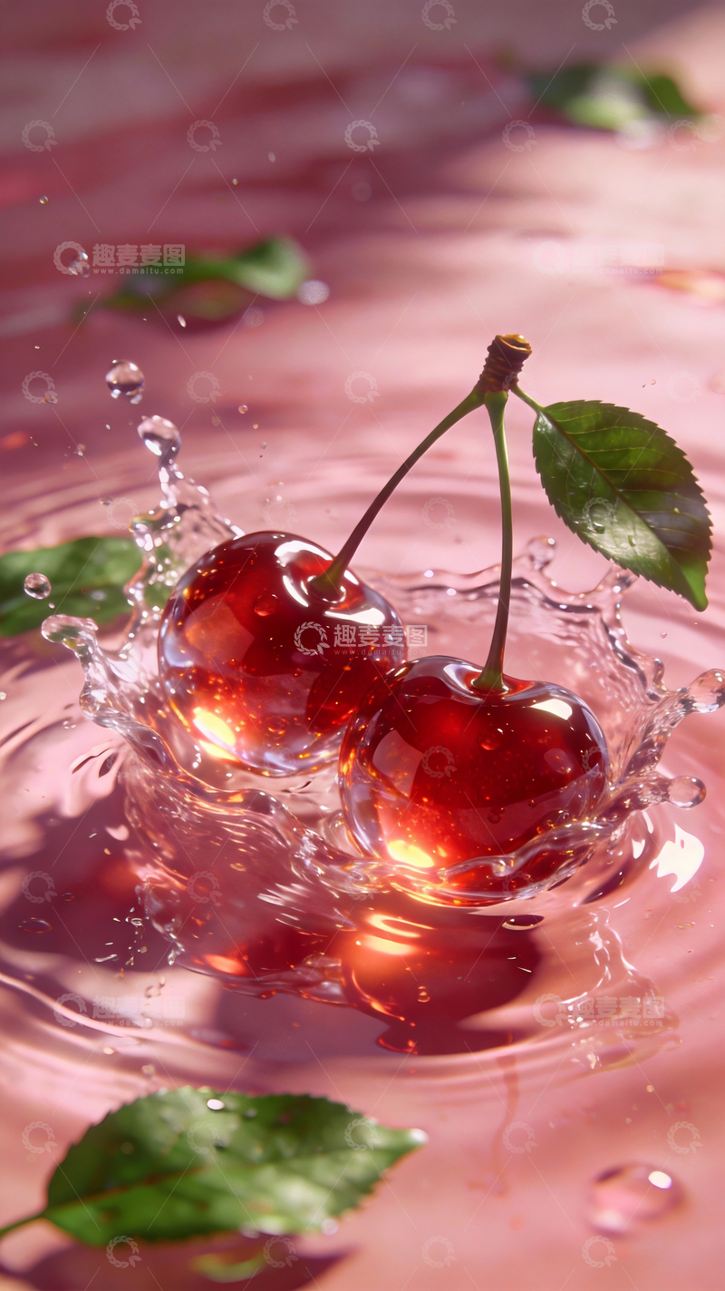 源文件下载【趣麦麦图】水中的晶莹的樱桃8