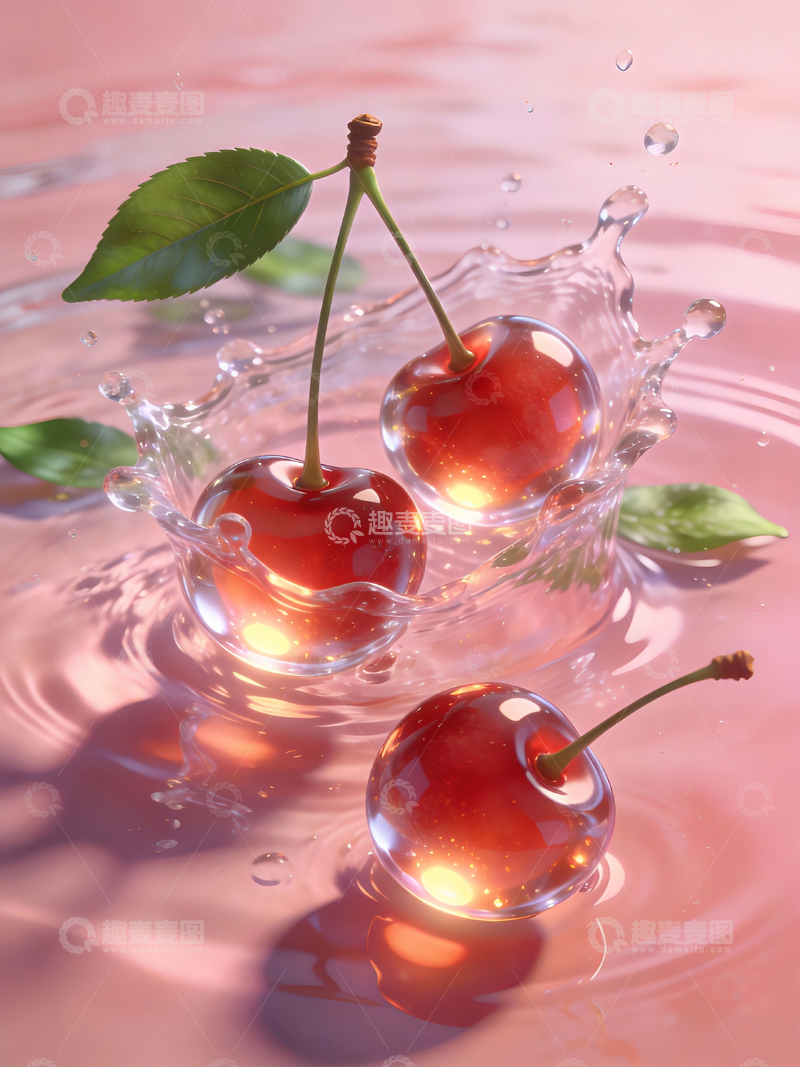 源文件下载【趣麦麦图】水中的晶莹的樱桃3