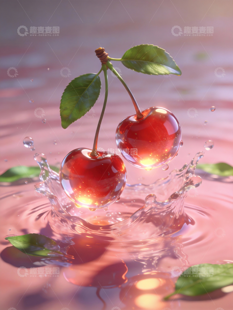 源文件下载【趣麦麦图】水中的晶莹的樱桃6