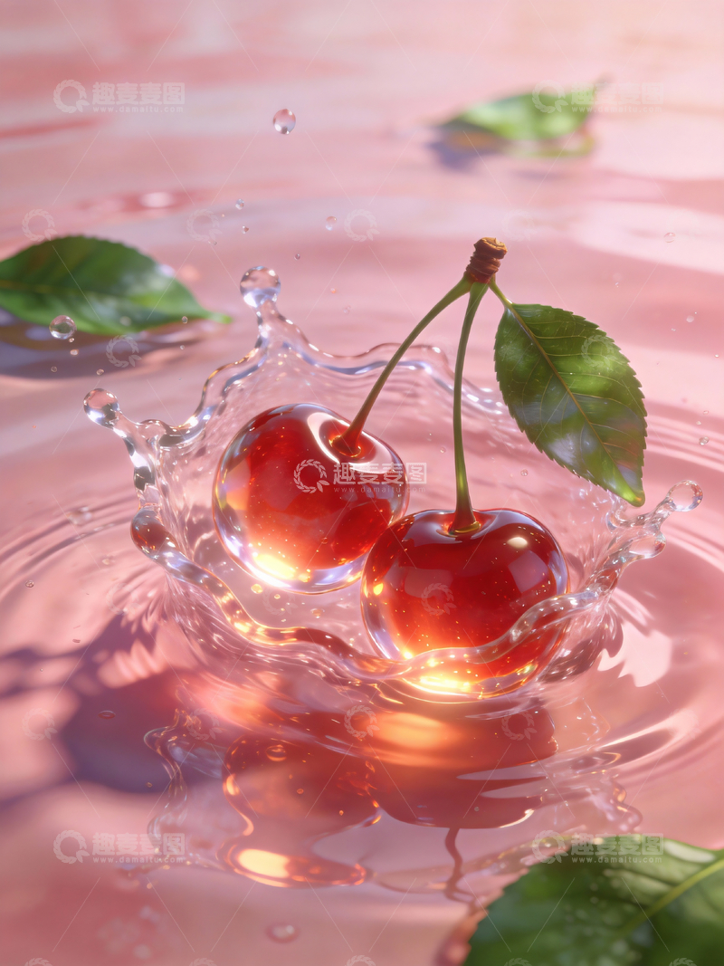 源文件下载【趣麦麦图】水中的晶莹的樱桃1