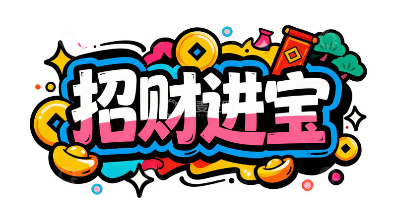 高清大图下载【趣麦麦图】马年招财进宝主题潮酷涂鸦风艺术字4