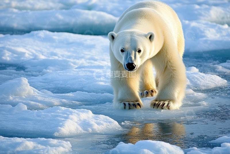高清大图下载【趣麦麦图】北极冰川上行走的北极熊
