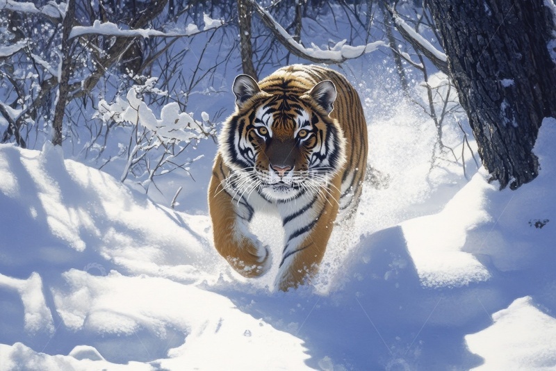 高清大图下载【趣麦麦图】雪地里行走的老虎