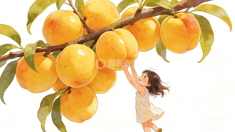 高清大图下载【趣麦麦图】童趣杏树插画