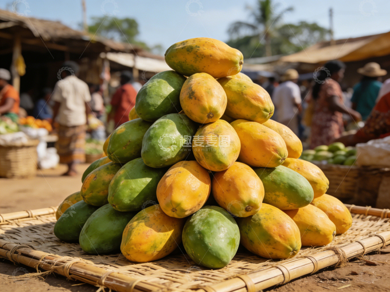 高清大图下载【趣麦麦图】热带市场木瓜堆叠