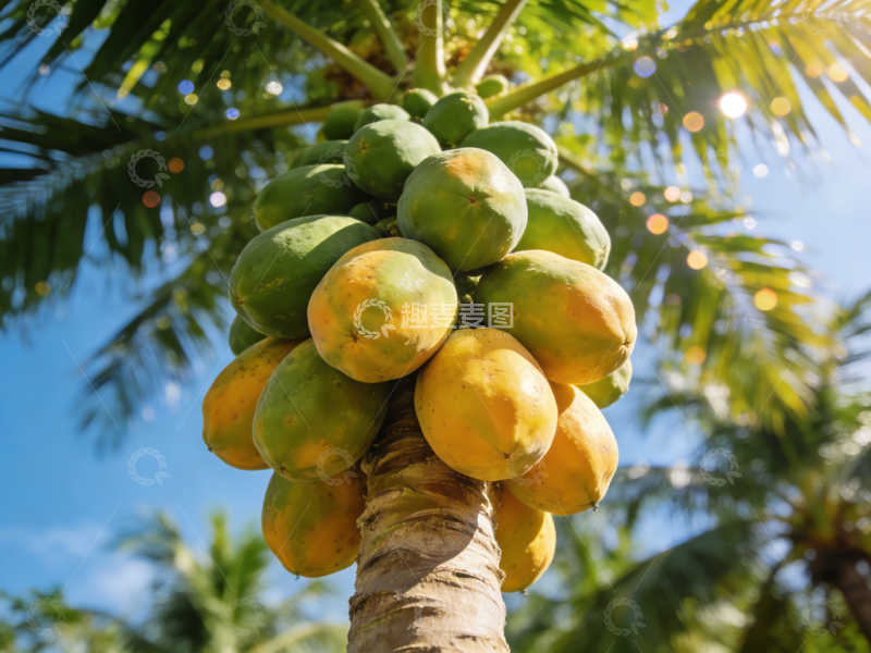 高清大图下载【趣麦麦图】热带木瓜树果实丰收景象