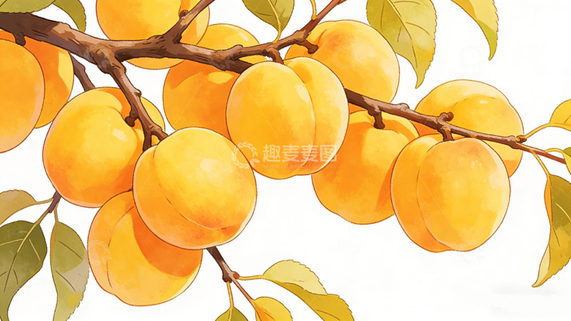 高清大图下载【趣麦麦图】杏子树枝插画素材