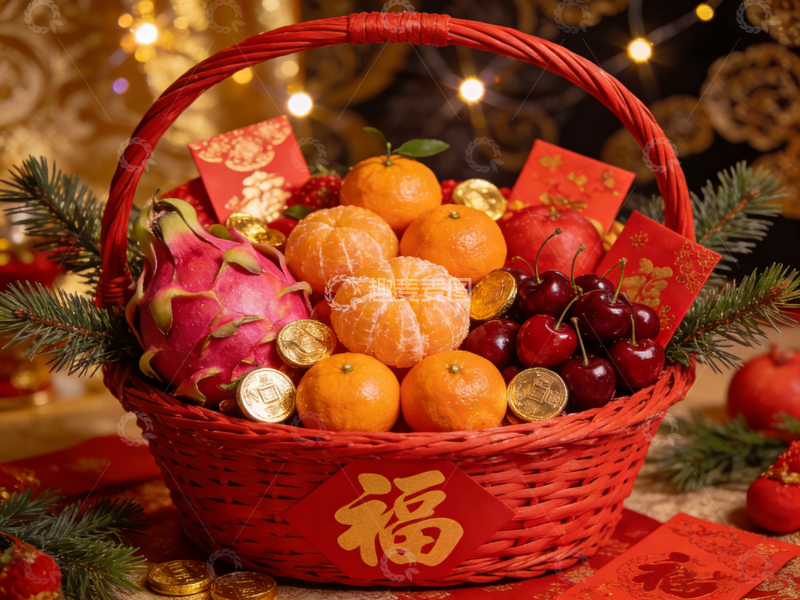 高清大图下载【趣麦麦图】春节果篮喜庆水果装饰