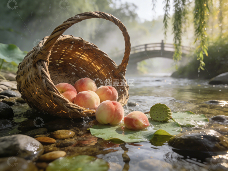 高清大图下载【趣麦麦图】田园风桃子溪流风景摄影
