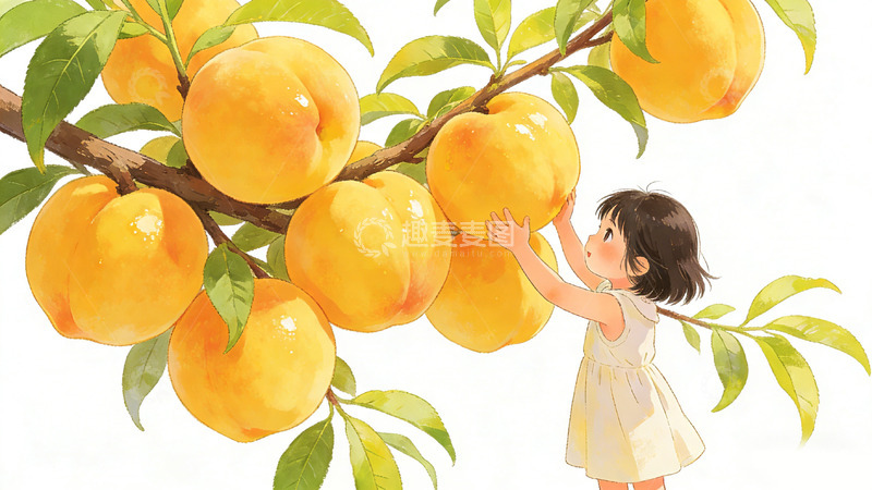高清大图下载【趣麦麦图】童趣桃子树插画