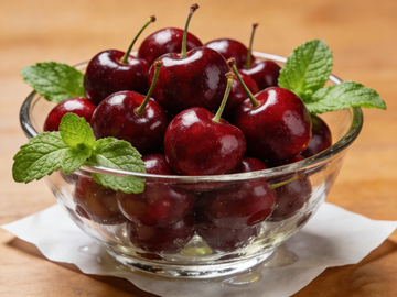 玻璃碗樱桃薄荷装饰美食摄影