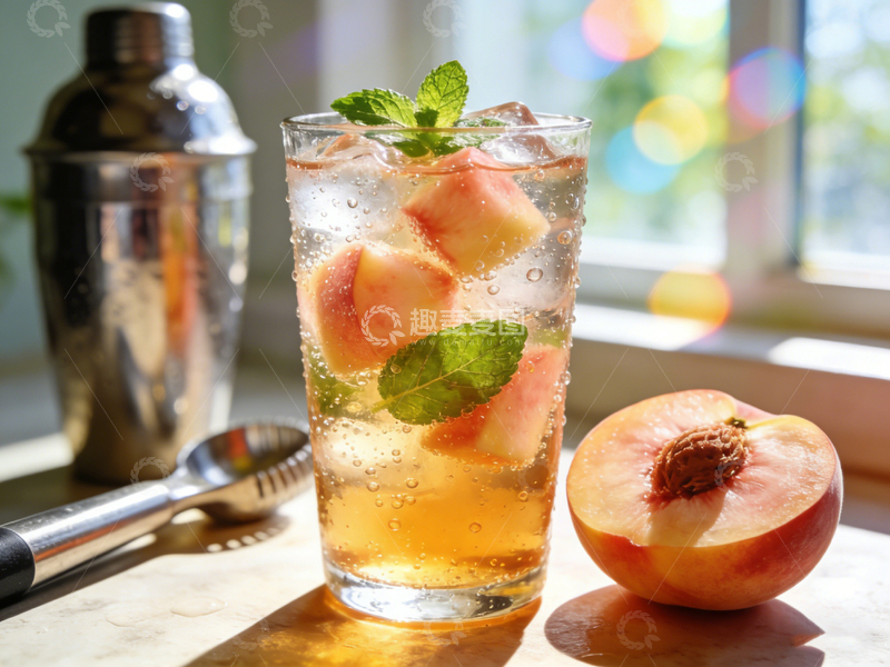 高清大图下载【趣麦麦图】夏日清新蜜桃饮品特写1