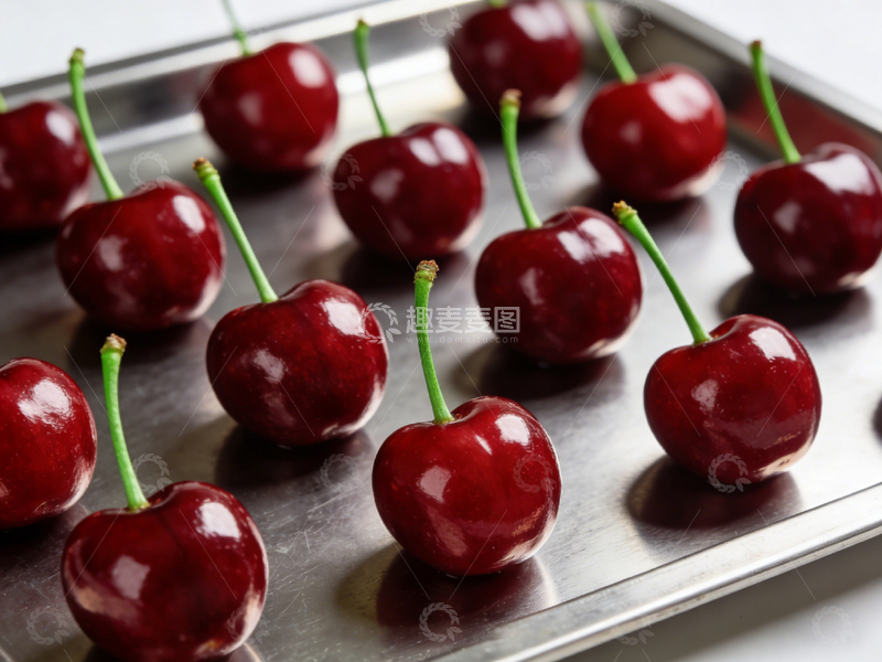 高清大图下载【趣麦麦图】金属盘樱桃特写美食摄影