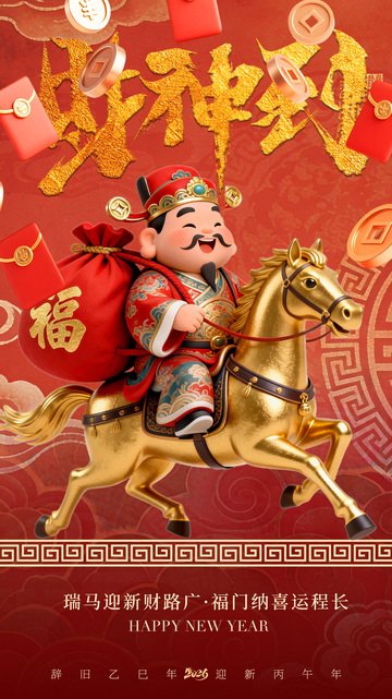 财神骑马迎新年喜庆海报