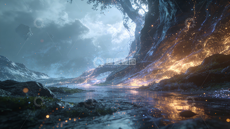 高清大图下载【趣麦麦图】幻想风格山脉河流场景